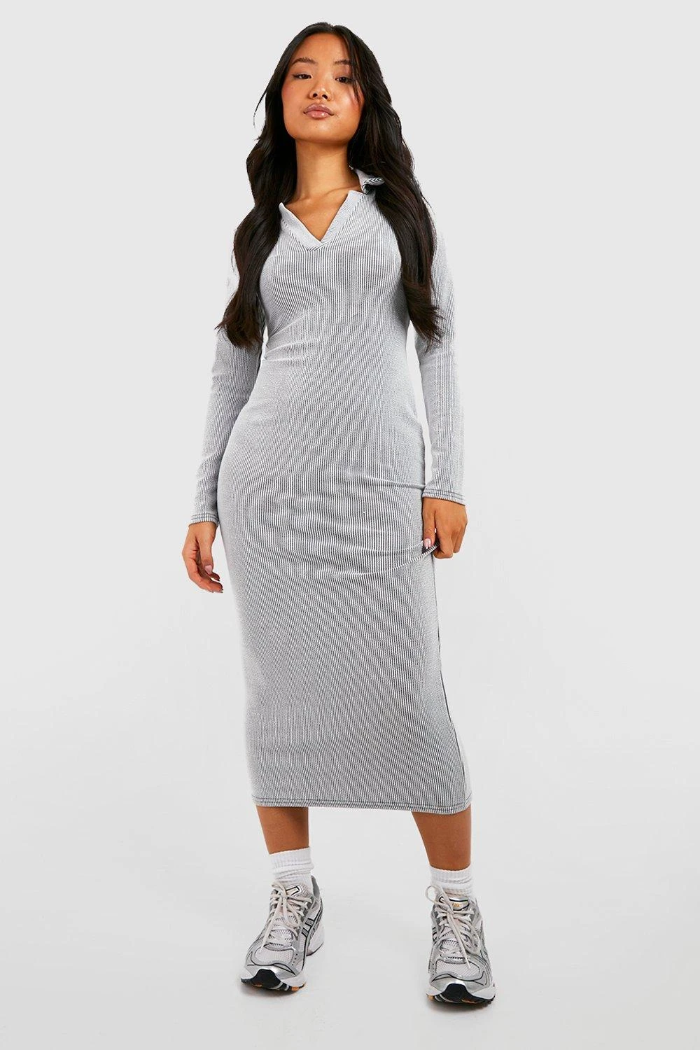 Petite - Robe Mi-longue Bicolore Côtelée – Image 3