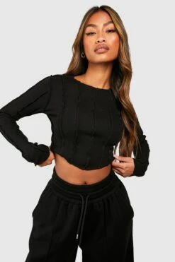 BOOHOO Crop Top Côtelé à Coutures Apparentes