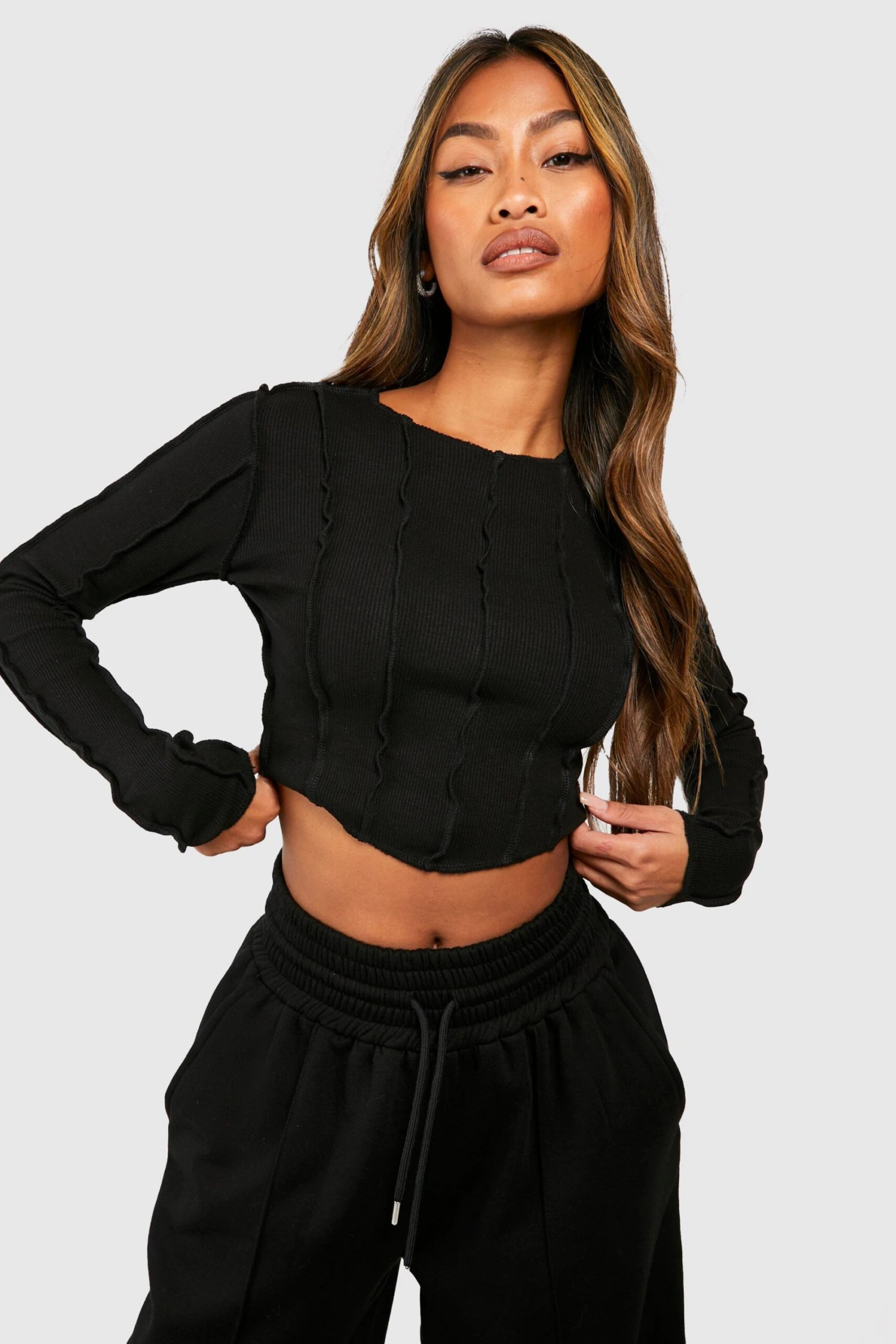 BOOHOO Crop Top Côtelé à Coutures Apparentes