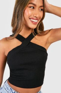 BOOHOO Crop Top Côtelé Croisé