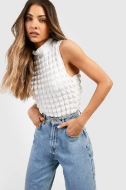 Top Texturé En Jersey à Col Montant