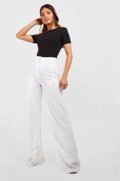Pantalon Large Taille Haute En Sequins