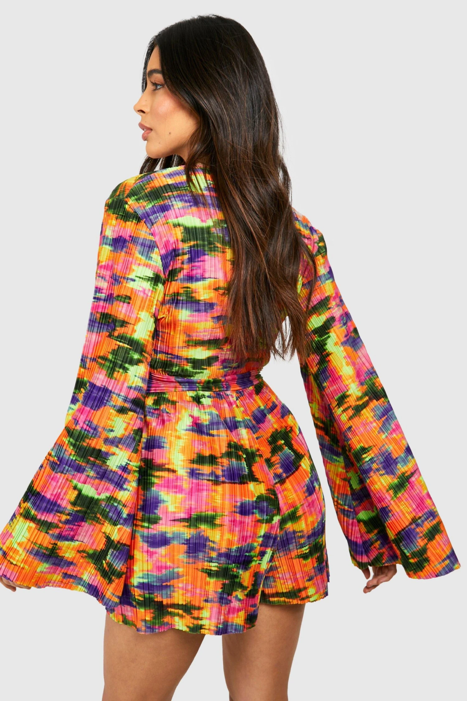 Combishort Fleuri Plissé à Manches évasées – Image 2