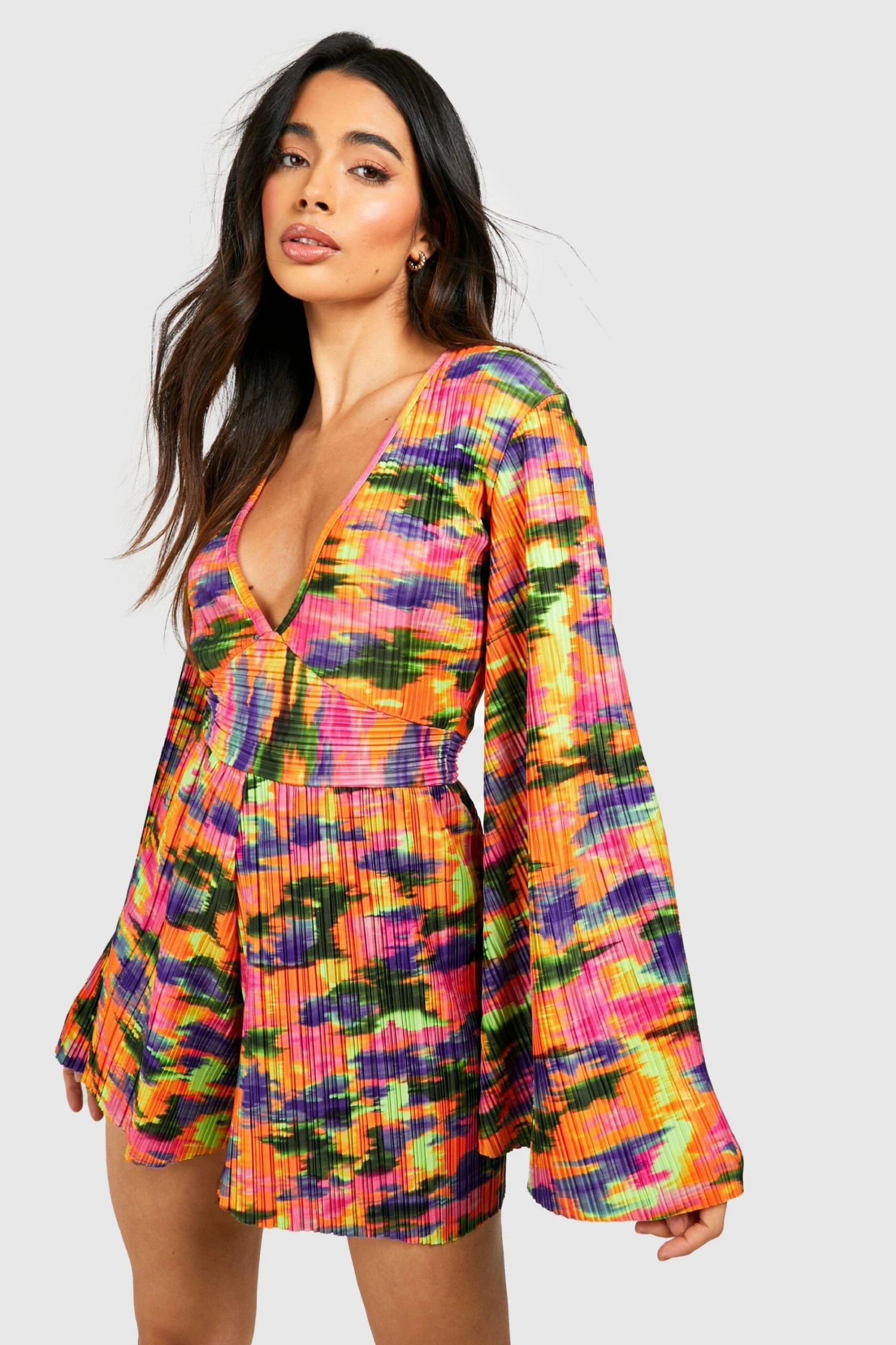 Combishort Fleuri Plissé à Manches évasées – Image 3