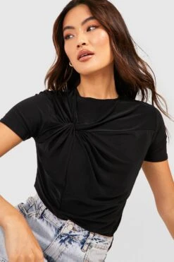 Top Soyeux Torsadé à Manches Courtes