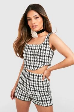 Bralette En Tweed à Carreaux Et Col En Cœur