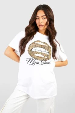 T-shirt Oversize Imprimé Lèvres Léopard