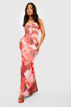 BOOHOO Petite Mesh Keyhole Strappy Maxi Dress