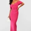 BOOHOO Petite Slinky Cold Shoulder Cowl Front Maxi Dress