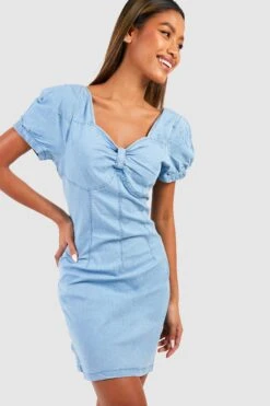 BOOHOO Robe Moulante En Jean à Col En Cœur